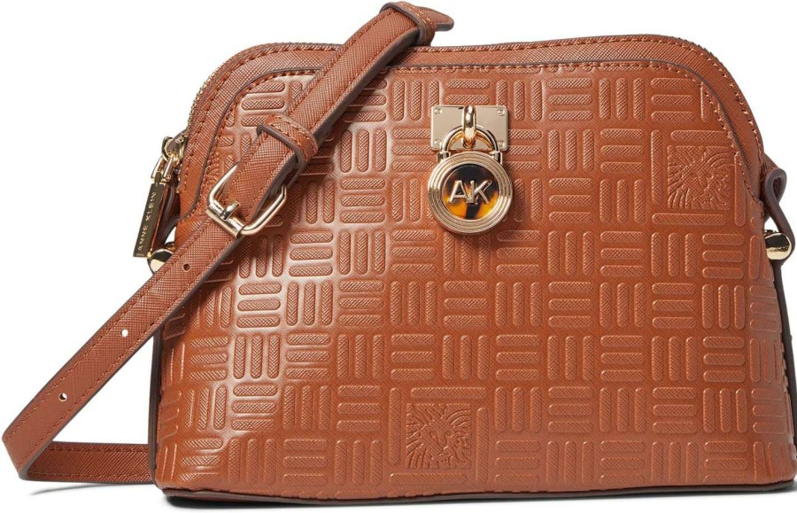 Anne Klein Bags * | Embossed Logo Dome Crossbody With Lock Anne Klein Top Sellers