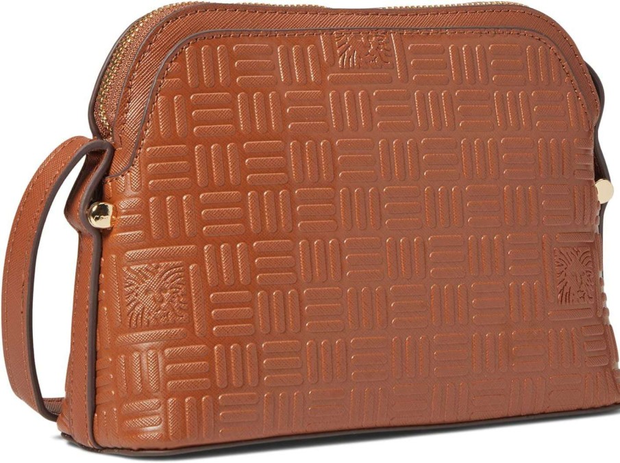 Anne Klein Bags * | Embossed Logo Dome Crossbody With Lock Anne Klein Top Sellers