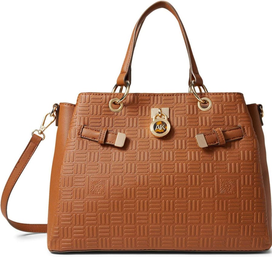 Anne Klein Bags * | Embossed Logo Dome Satchel With Lock Anne Klein Fashion