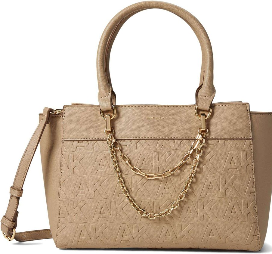 Anne Klein Bags * | Embossed Logo East/West Satchel With Chain Swag Anne Klein Fire Sale